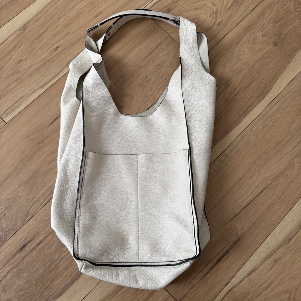 Rag &‎ Bone White Pebbled Leather Passenger Tote Bag Hobo Shoulder Bag